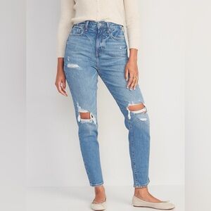 Old Navy Women’s Higher High Rise OG Straight Leg Jeans 14 Blue Ripped Denim